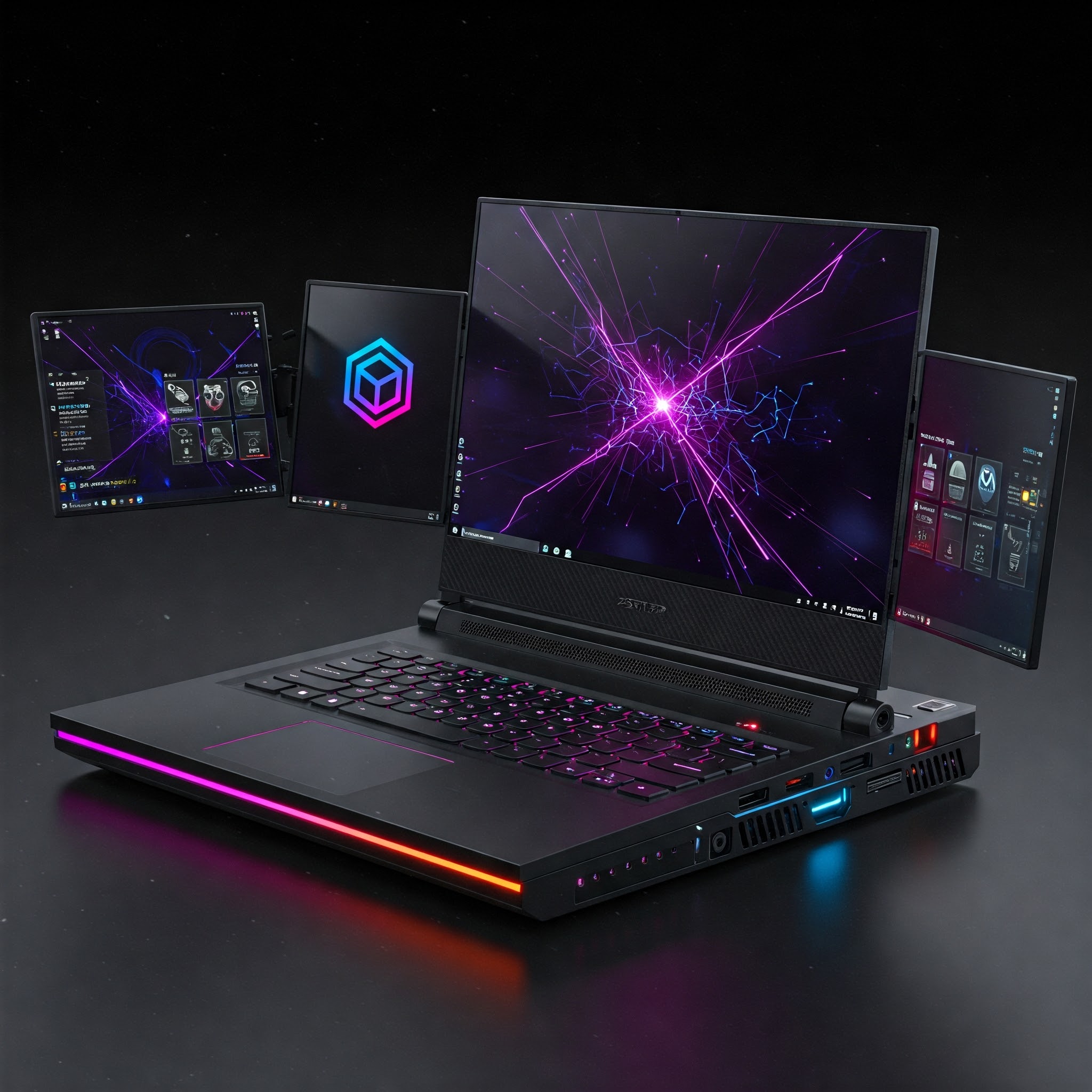 NovaCore Xyberus: Intel Core i9 HX-series/AMD Ryzen 9 HX-series, NVIDIA GeForce RTX 50 series/AMD Radeon RX 7000 series, 17-18" QHD+ 144Hz+ OLED/Mini-LED Display, Integrated Foldable/Sliding Secondary Displays, 64GB+ DDR5 RAM, Multi-TB NVMe PCIe SSD RAID, Advanced Cooling, Mechanical RGB Keyboard, Spatial Audio, Wi-Fi 7